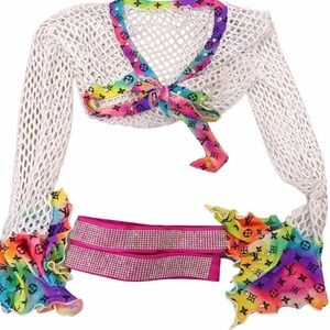 LV Rainbow Mesh Front Tie with Rhinestone Garter